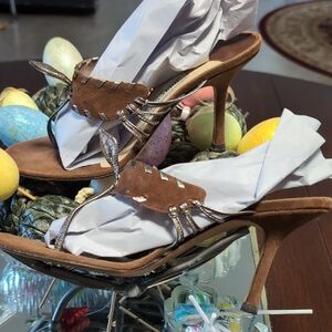 Brown Suede Strap High Heel Sandals - Women